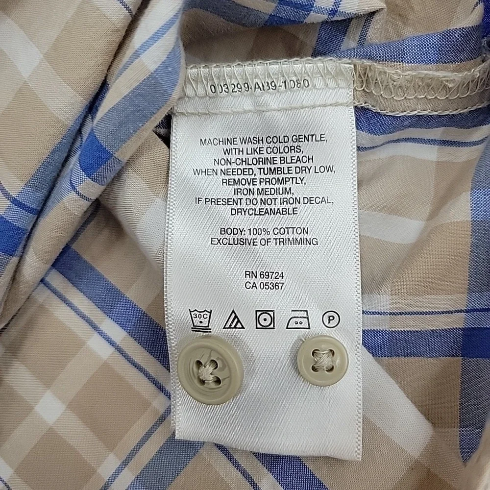 Columbia Button Up Shirt Men's XL Beige Check Short Sleeve Outdoor Casual Preppy